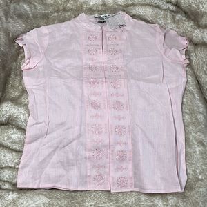 Pink Embroidered Linen Blouse